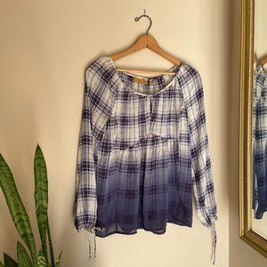 Navy/green/white plaid top